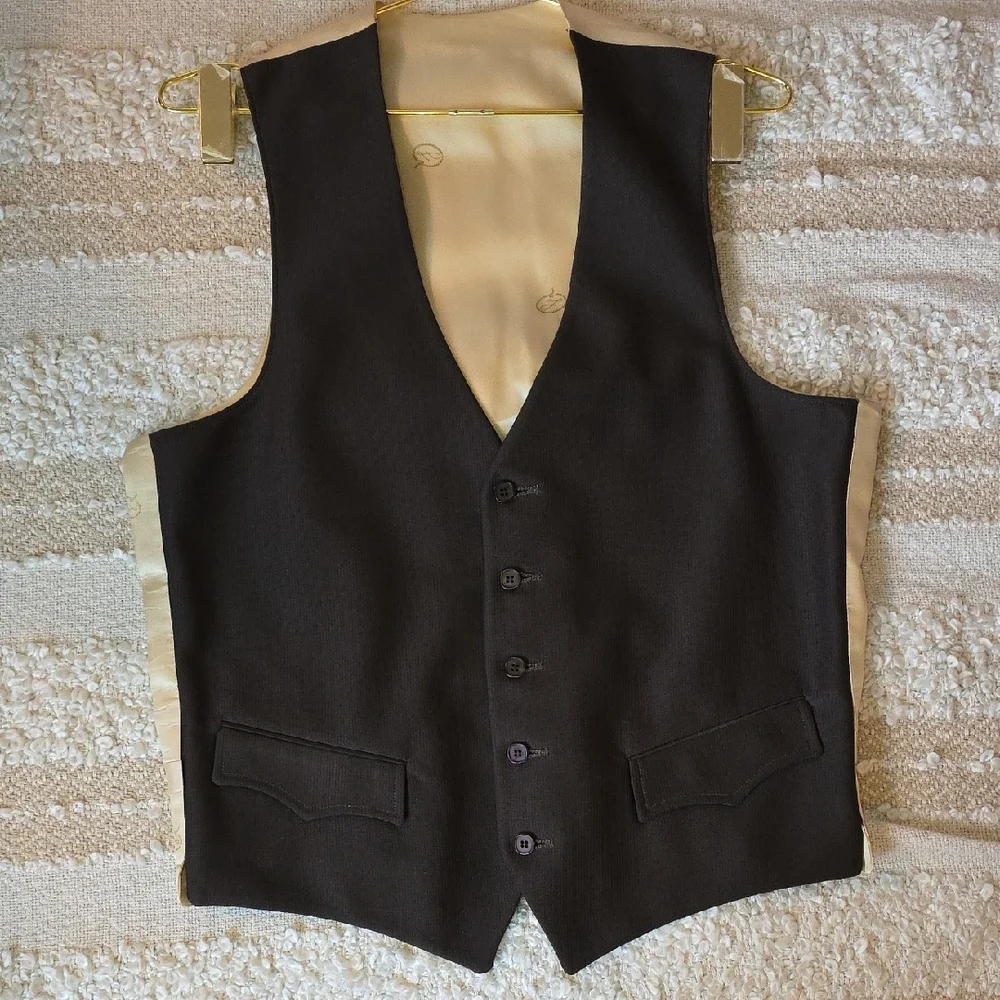 Vintage Brown Western Men's Vest Waist Coat with Tan Satin Lining